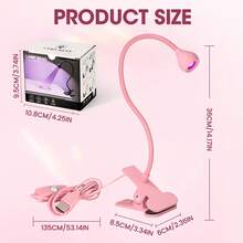 1 件粉色 USB 供电塑料指甲烘干机，带一档调光 LED 灯，适用于美甲沙龙和家庭 DIY 小型美甲灯，带夹子，可弯曲，高度灵活，USB 供电，一体式启动 - 粉色 - 查看 10