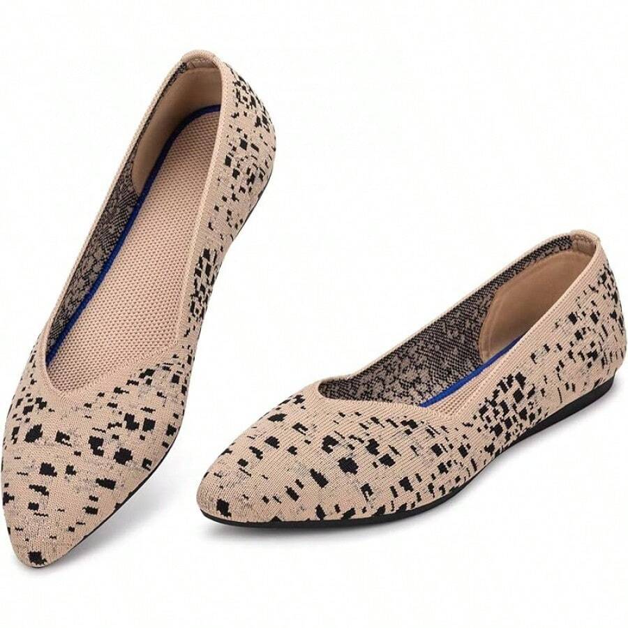 Womens Flat Shoes Classic Pointed Toe Flats Knitted Dress Shoes Soft Comfortable Dressy Flats Women - 黑點 - 查看 1