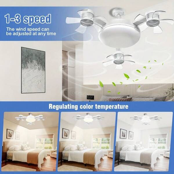 1 pieza de Ventilador de luz de dron con control remoto, silencioso, alto volumen de aire, puede controlarse de forma remota, casquillo E27, ventilador de techo para sala de estar/dormitorio