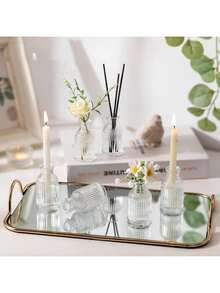 OBOVAY 1/3/6/10pcs Set Glass Vases, Small Exquisite Transparent Striped Modern & Vintage Style Vases For Table Centerpiece, Wedding, Party, Table Setting, Home Decor And Room Decoration - Clear - View 3