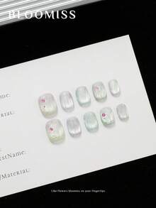 10片手工制作短款按压指甲，手绘制作，夏季指甲，可重复使用假指甲美甲用品指甲