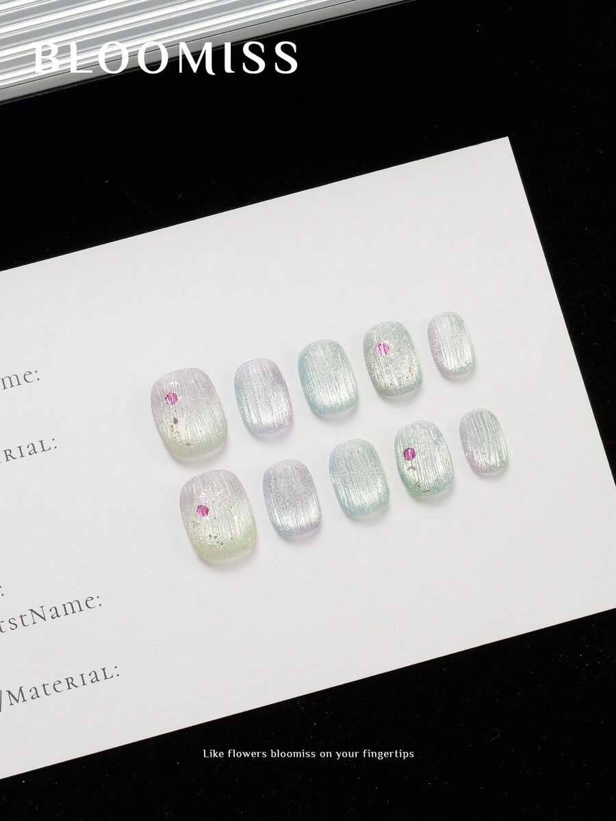 10片手工制作短款按压指甲，手绘制作，夏季指甲，可重复使用假指甲美甲用品指甲