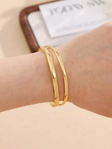 1 件不锈钢简约双条纹空心手镯，可调节，男女适用（轻微划痕） - 不銹鋼手鐲 - 查看 5