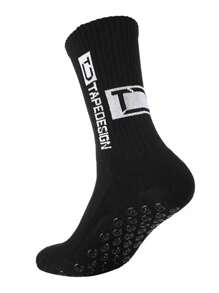 1 Par de Meias Esportivas de Futebol Antiderrapantes com Impressão de Letras para Uso Externo, Cano Médio, Masculinas