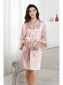 Women Silky Satin Robe Wedding Bridal Party Bride Bridesmaid Robes Kimono Loungewear Dressing GownsHalloween Christmas New Year 2026 - 灰色 - 查看 10