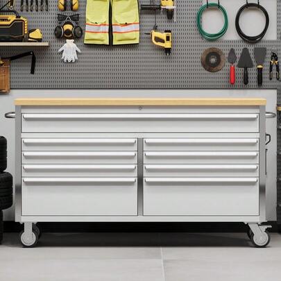 Danolapsi 61 Inch Tool Chest,Tool Chest With 9 Lockable Drawers,Mobile Stainless Steel Storage Cabinet,Steel Tool Storage Box Organizer,High Capacity For Home, Workshop, Kitchen And Garage.