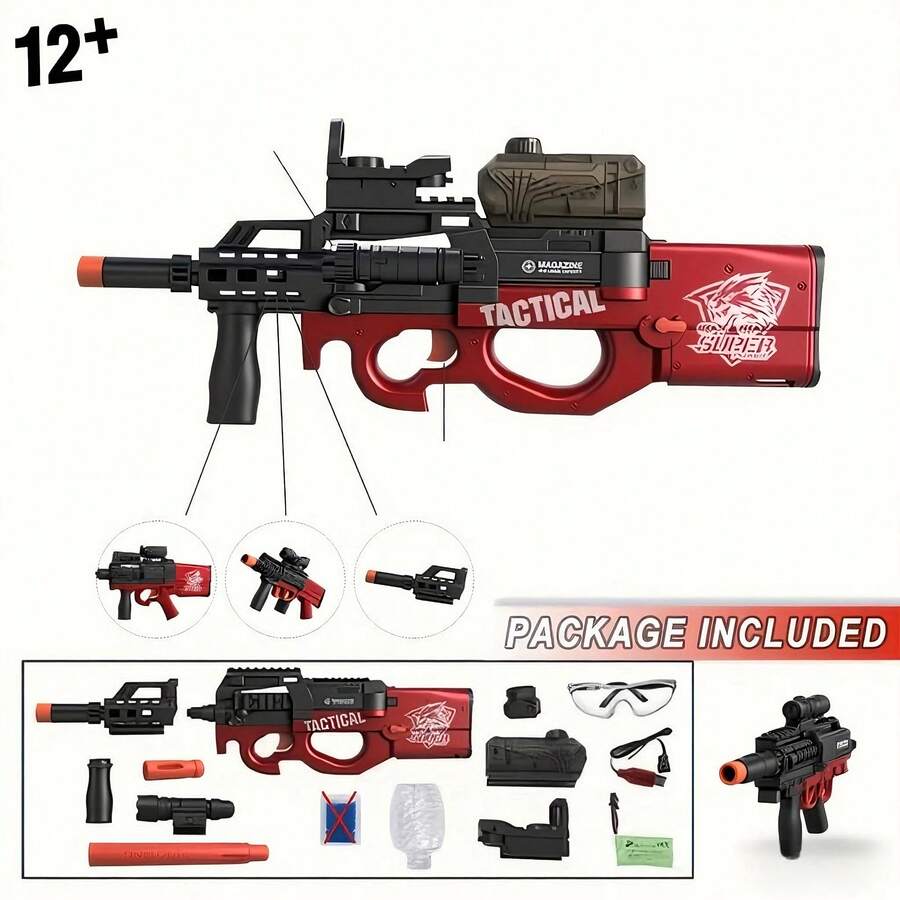 Water Gel Ball Blaster ,Foam Blaster P90 Full Configuration. - Red - View 1
