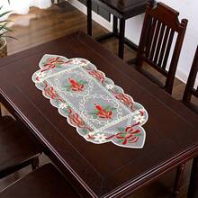 1pc Christmas Table Runner, Elegant European Style Party Tablecloth, Beige Organza With Bell Pattern, Suitable For Christmas Party, Daily Home Furniture & Kitchen Decor, Christmas & New Year Holiday Decoration, Multiple Sizes Available - Beige/Red - View 10