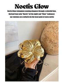 Women's Elegant Mini Flower Shaped Chain Crossbody Bag, Metallic Y2K Style Theme Party Shoulder Bag, Fashionable Novelty Shaped Bags, Versatile Small Mobile Phone Key Coin Purse, Portable Outdoor Travel Vacation Cosmetic Bags, Wear-Resistant Solid-Color Clutch Bag - 金色 - 查看 4