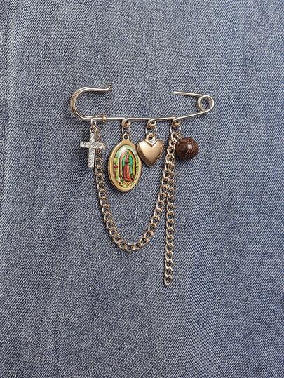 1 pieza Broche clásico de acero inoxidable con cruz y corazón de Jesús y María, pendiente versátil para decorar la ropa, la cintura, el sombrero de mujer