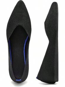 Womens Flat Shoes Classic Pointed Toe Flats Knitted Dress Shoes Soft Comfortable Dressy Flats Women - 6042黑色 - 查看 2