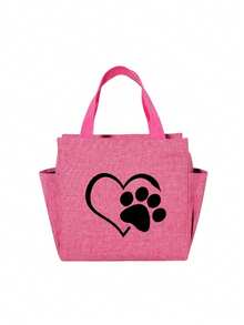 1 Pc, Heart & Paw Pattern Printed Insulated Bento Bag, Reusable Large Capacity Lunch Box Bag, Suitable For Office Workers And Travelback To School School Stuff Bag For School Lunch Bag For Women Cooler Bag Picnic Accessories School Accessories Lunch Box For School - Multicolor - View 14