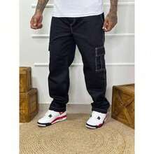 Calça jeans cargo  various modero unissex streetswear skatista dia dos pais - Preto e Branco - Visão 2