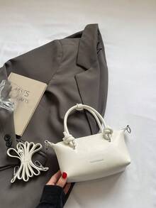 女士面料 PU 迷你简约单肩包、饺子包、休闲可爱时尚手提包、时尚手柄钱包、适合少女、女大学生、新秀和白领人士的手提包，非常适合办公室、大学、工作、商务、通勤 - 白色 - 查看 6