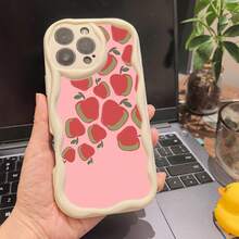 Funda para teléfono 1 pieza Un fondo rosa lleno de manzanas rojas Funda para teléfono S X/11/12/13/14/15/16 Pro | Funda para teléfono Wave | Presentar tanto a niñas como a hombres | Elaborado con - transparente - Ver 4