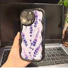 Funda para teléfono 1 funda blanda para teléfono X/ 11/ 12/ 13/ 14/ 15/ 16 Pro |   Diseño ondulado con fondo de patrón floral de lavanda bastante púrpura: chicas y hombres lindos - Blanco - Ver 2