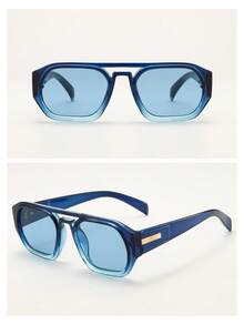 1 件男士复古双桥框架高品质奢华简约时尚眼镜，适合驾驶、旅行、休闲、户外、运动、日常使用 - 漸藍框藍片 - 查看 5