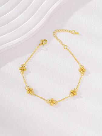 Cadena para el tobillo de estilo minimalista fashion, chapada en oro de 18 k, con colgante floral, para estilo de playa y vacaciones de verano, para uso diario, regalo de amistad para graduación de chicas