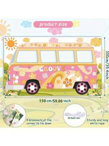 1 pièce Prop photo Van Hippie, Décoration de fête Groovy, Grande prop de van en tissu Groovy, Bannière d'arrière-plan pour Selfie Hippie, Fournitures de fête d'anniversaire, Cadeaux de fête Rétro Daisy des années 60 et 70