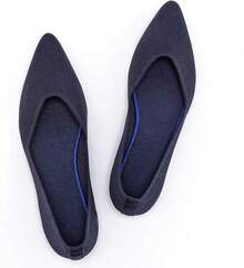 Womens Flat Shoes Classic Pointed Toe Flats Knitted Dress Shoes Soft Comfortable Dressy Flats Women - 6042海軍 - 查看 7