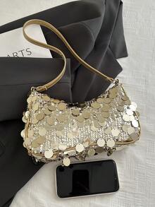 新款时尚亮片单肩法棍包，适合聚会、外出、度假、购物和日常使用，可容纳硬币、手机，也可作为办公室女士、大学生和职业女性的优雅工作包