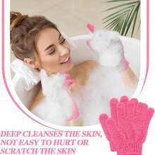 2套去角质沐浴手套，水疗按摩身体磨砂膏，去除角质并清洁皮肤，丰富泡沫舒适沐浴海绵，五指沐浴手套，尼龙全涤纶浴巾，浴巾，双面摩擦身体去角质 - 彩色 - 查看 9