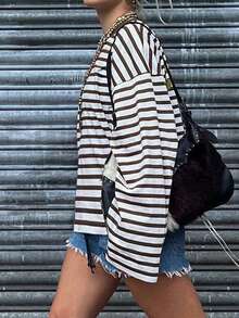 Striped Full Sleeve T-Shirts Streetwear Casual O-Neck Loose Fit Tees Simple All-Matched Autumn Oversized Tops For Women