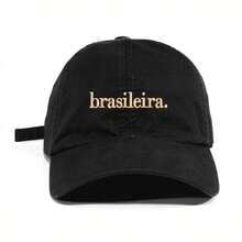 Unisex Dad Hat In 100% Cotton Twill, Brazilian Custom Curved Brim. - Đen thêu màu be - Xem 1