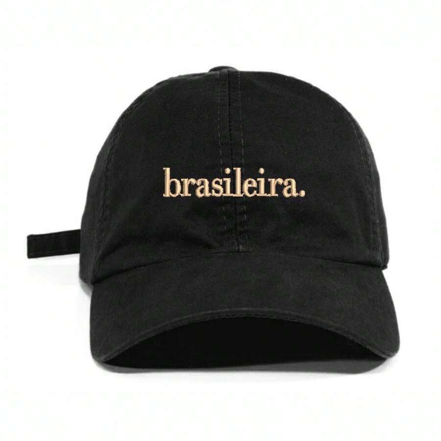 Unisex Dad Hat In 100% Cotton Twill, Brazilian Custom Curved Brim. - Đen thêu màu be - Xem 1