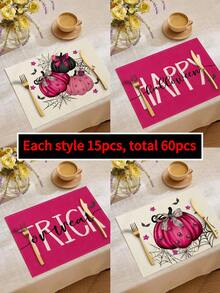 4pcs/6pcs/60pcs Halloween Placemats, Pink Pumpkin, Spider Web, Skull, Bat & Letter Linen Placemats, Dirt-Resistant For Home, Restaurant, Dining Decoration - Multicolor - View 13
