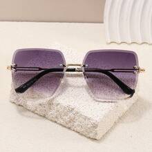 1pc Square Frameless Photo Prop Beveled Edge Fashion Glasses - Ombre - View 5