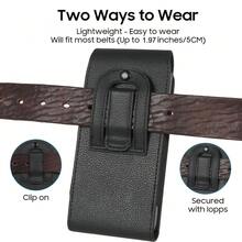 1 件黑色荔枝纹垂直手机腰包，男士手机腰包，通用智能手机腰包，带扣手机皮套 - 黑色 - 查看 7