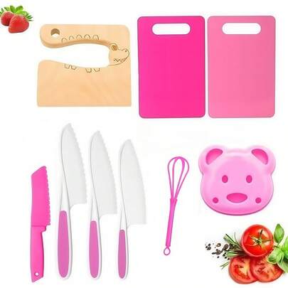 Kids Knife Set - Montessori Children Kitchen Knife Toy Set For Pretend Cooking, Includes Cutting Board And Textured Toy Knives, Cookware For 3-10 Years Old Boys And Girls, Random Color