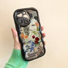 Funda para teléfono 1 funda para teléfono S X/ 11/ 12/ 13/ 14/ 15/ 16 Pro | Funda para teléfono Wave | Chicas y hombres lindos | Diseñado con un hermoso collage floral inspirador - Negro - Ver 1