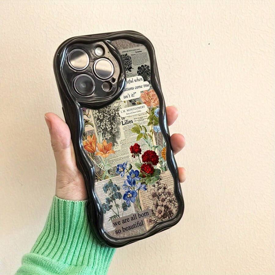 Funda para teléfono 1 funda para teléfono S X/ 11/ 12/ 13/ 14/ 15/ 16 Pro | Funda para teléfono Wave | Chicas y hombres lindos | Diseñado con un hermoso collage floral inspirador - Negro - Ver 1