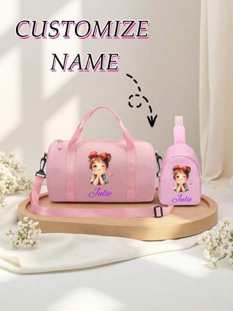 2 Stücke /1 Stück Reisetasche Individuell bedruckter Tanzkoffer, zylindrische rosa bedruckte Musterkontur, entworfen für Lern- und Trainingsszenarien, einfaches Stilthema. Drucken Sie Ihren eigenen Namen, Sport Latein Outdoor wasserdichtes Material, großer Kapazität Fitnessstudio, geeignet für täglichen Einzelschulter-Gebrauch, ein personalisierter Name oder Urlaubsgruß. Sie können mit Buchstaben, Glückszahlen individualisieren, Freunde, Tochter Geburtstag Geschenke, Erinnerungstaschen versenden.