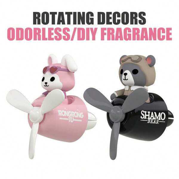 Ambientador de coche sin perfume DIY, difusor de fragancia con rotación, clip de ventilación, ambientador de aire con energía eólica, hélice giratoria, divertido piloto, dibujos animados de conejo, oso, perro, avión, ventilador de salpicadero, colgante aromático, molino de viento, accesorios interiores, decoraciones para hombres, aroma, fragancia, olor fresco