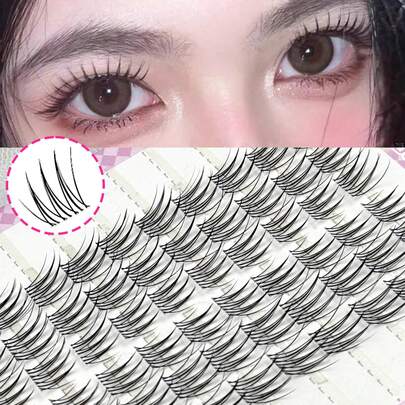 60 件自然 C 卷假睫毛 10-12 毫米，角色扮演睫毛适合女性眼睛、派对、俱乐部、化妆初学者、猫眼、扇形、超轻、万圣节睫毛化妆、圣诞节睫毛化妆睫毛簇、睫毛簇、单根睫毛、睫毛、假睫毛