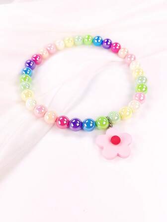 1pc Adjustable Stretch Pet Necklace With Colorful Floral Pendant - Vibrant Candy-Color Pet Beads - Fashionable Accessory, Pet Collar - Perfect Gift For Pet Lovers - And Durable Design