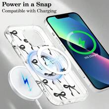 Magnetic For IPhone 16 16E 16 Pro 16 Promax 16 Plus 15 14 13 12 11 17/17pro/17promax/17air/17E Case, Bow Case Compatible With MagSafe, Wireless Slim Clear Ribbon Aesthetic Phone Cover Anti-Yellowing Shockproof Protective Cover For Women Girl - Black - TMCX nơ đen - Xem 5