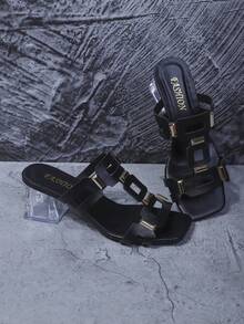 女士方头高跟凉鞋，纯色哥特式波西米亚风优雅时尚休闲夜店面料荷叶边/荷叶边办公室/家居/户外婚礼派对夏季