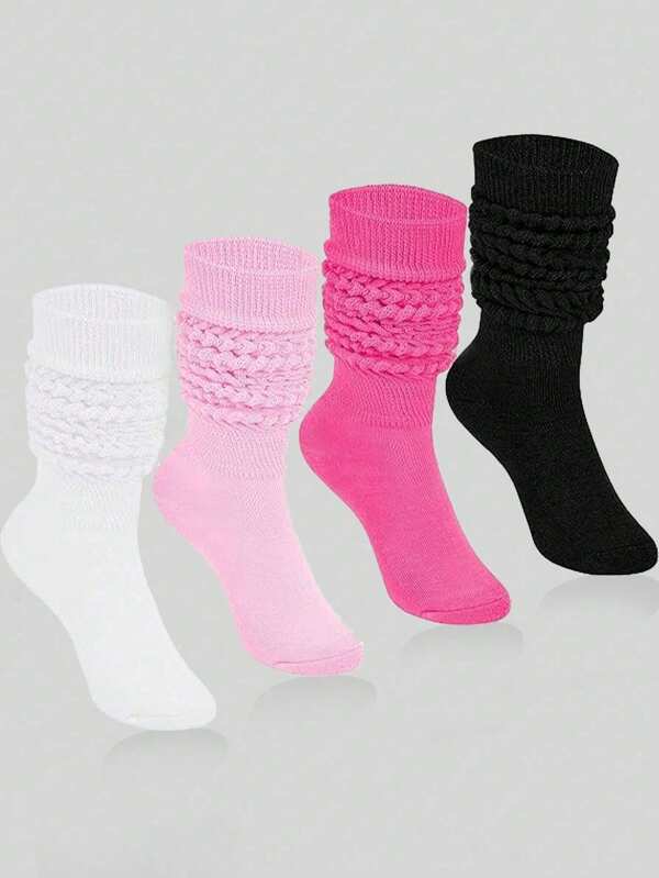 1/4 Pairs Women's Black, White And Pink Color Fashion Bubbly Socks, Comfortable & Soft Knee-High Casual Stockings Scrunch Socks Pile Socks Slouch Socks