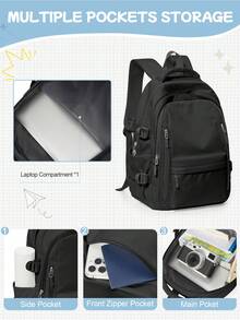 School Travel Laptop Backpack Lightweight Bag College Backpack For Cute Durable Backpack Casual Day Pack For Girls And Boys, Large Capacity Portable Backpack For Outdoor, Travel, Hiking, School. - Black - View 5