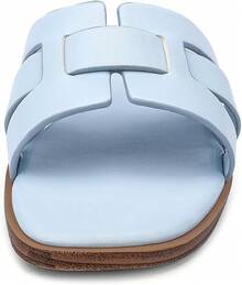 Dressy Summer Flat Sandals With Square Open Toe - Light Blue - View 10