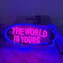 The World Is Yours Neon Wall Decor Dimmable Spaceship LED Neon Sign USB Powered For Bedroom Wedding Neon Sign Valentine's Day Bar Club Decoration Birthday Party Gift - Multi-color light - View 4