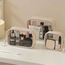 Bolsa de almacenamiento de cosméticos de PU transparente, bolsa organizadora de gran capacidad para mujeres, bolsa de maquillaje portátil para viajes, bolsa de maquillaje, bolsa de cosméticos, bolsa de aseo, artículos esenciales para viajes, artículos esenciales para cruceros, artículos esenciales para vacaciones para hombres y mujeres