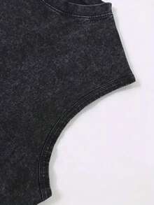 Japanese Cartoon Anime Dandadan Popular Letter Pattern Printed Boutique 230g Washed Cotton Vest, Single Piece, Men's Summer High-Quality Printed Cotton Retro Fashion Brand Loose, Soft And Comfortable Casual Black Vest, Suitable For Outdoor Wear In Summer, With A Certain Thickness, Used For Daily Wear And Friend Gifts, Back To School Gifts.