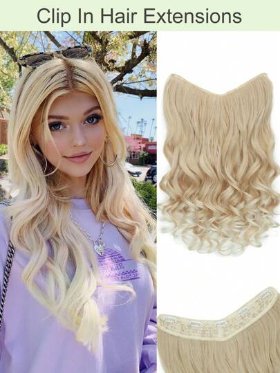 Extensions de cheveux clip-in de 20 pouces, extensions de cheveux synthétiques en fibre ondulée en forme de V, 1 pièce morceau, douces et longues, pour utilisation quotidienne et pour les fêtes, pour femmes