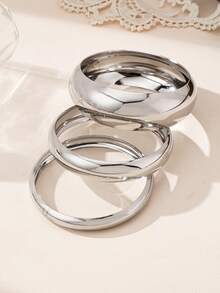 3 件套奢华优雅女士圆形手镯套装，适合晚会/约会 - 銀色 - 查看 4