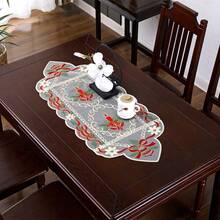 1pc Christmas Table Runner, Elegant European Style Party Tablecloth, Beige Organza With Bell Pattern, Suitable For Christmas Party, Daily Home Furniture & Kitchen Decor, Christmas & New Year Holiday Decoration, Multiple Sizes Available - Beige/Red - View 11